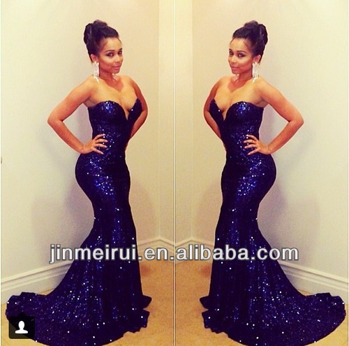 ... Mermaid Long Deep Blue Sequined Prom Dresses 2014 Short Trailing