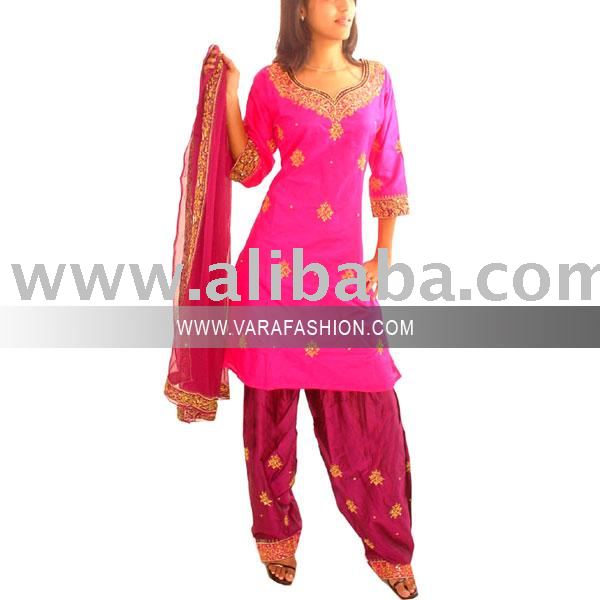 Dark pink and magenta pure silk punjabi bridal salwar suit