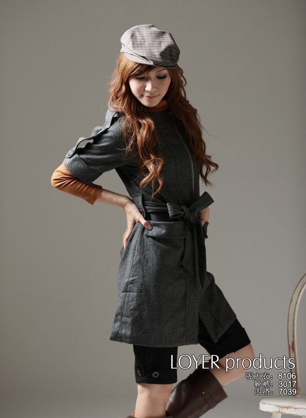 coat Clothing Short Sleeve Worsted Long Overcoat of Trimming Beauty Grey