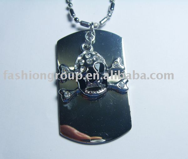hip hop dog tag necklace pendant chain iced out bling bling men's