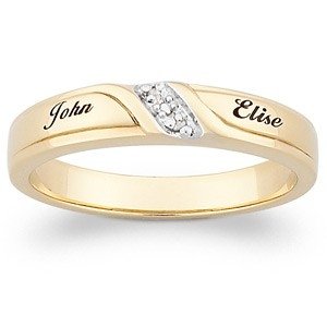 View Product Details: Diamond  Engraved Name Slim Wedding Band