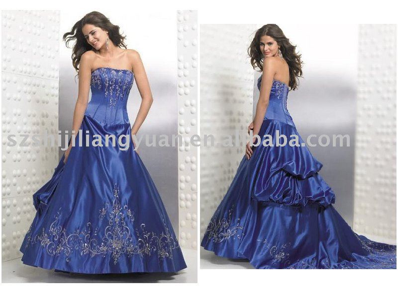 royal blue embroidered wedding dress SJ0743