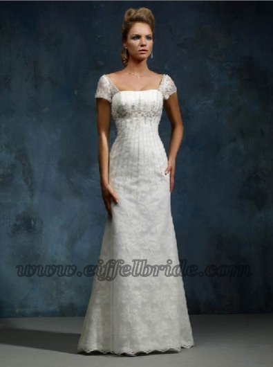 QA08017 offshoulder strap and lace flowers white wedding dress