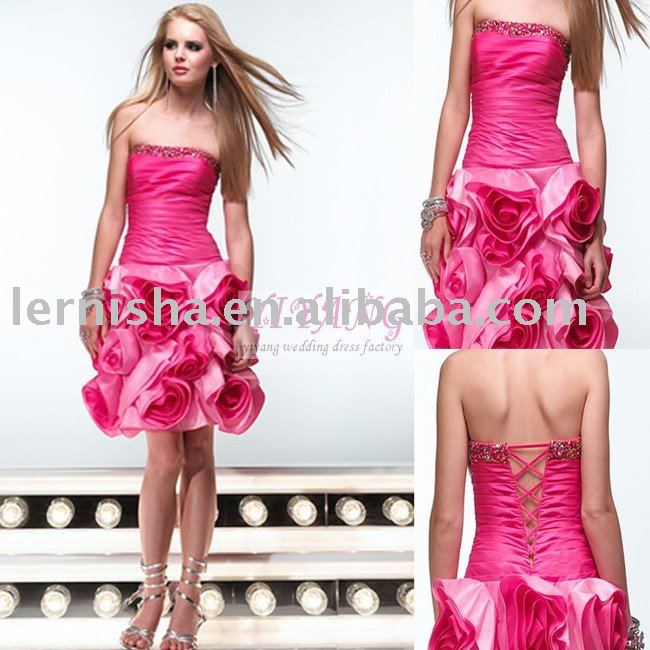 hot pink flower short prom dress