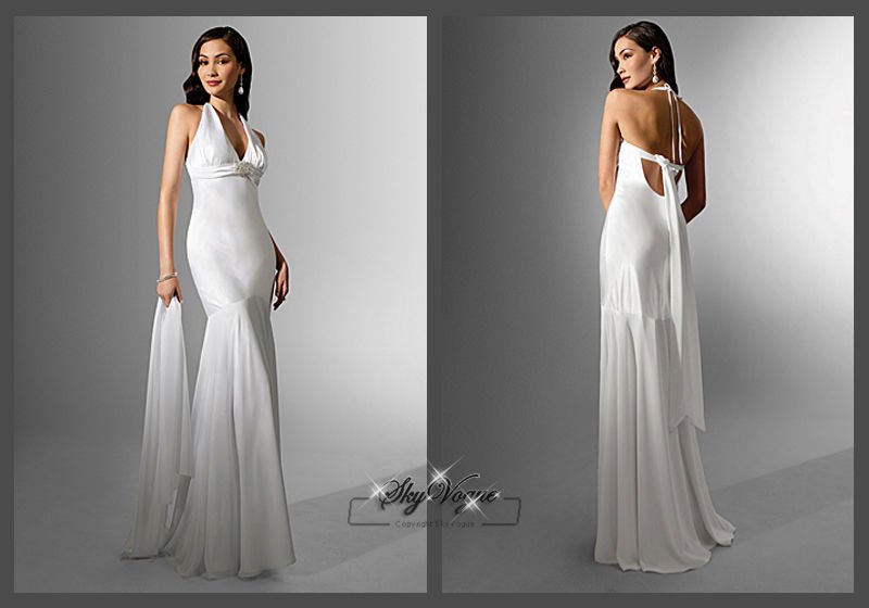 AA16504 Sheath Spaghetti Strap White backless wedding dress