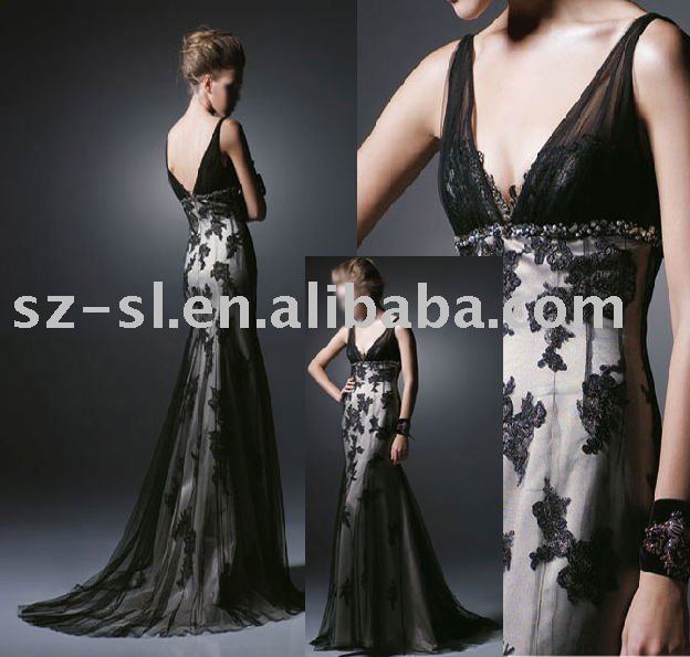 Prom evening dress black lace sl462