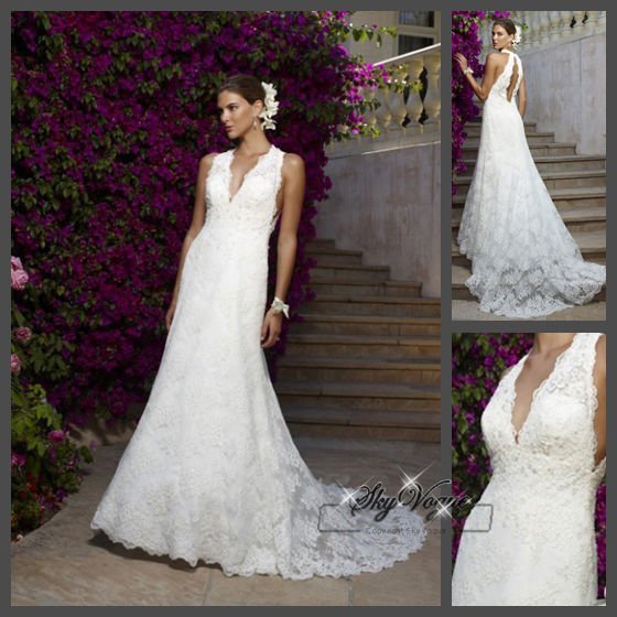 CA1979 Shealth Halter White Wedding Dress Lace