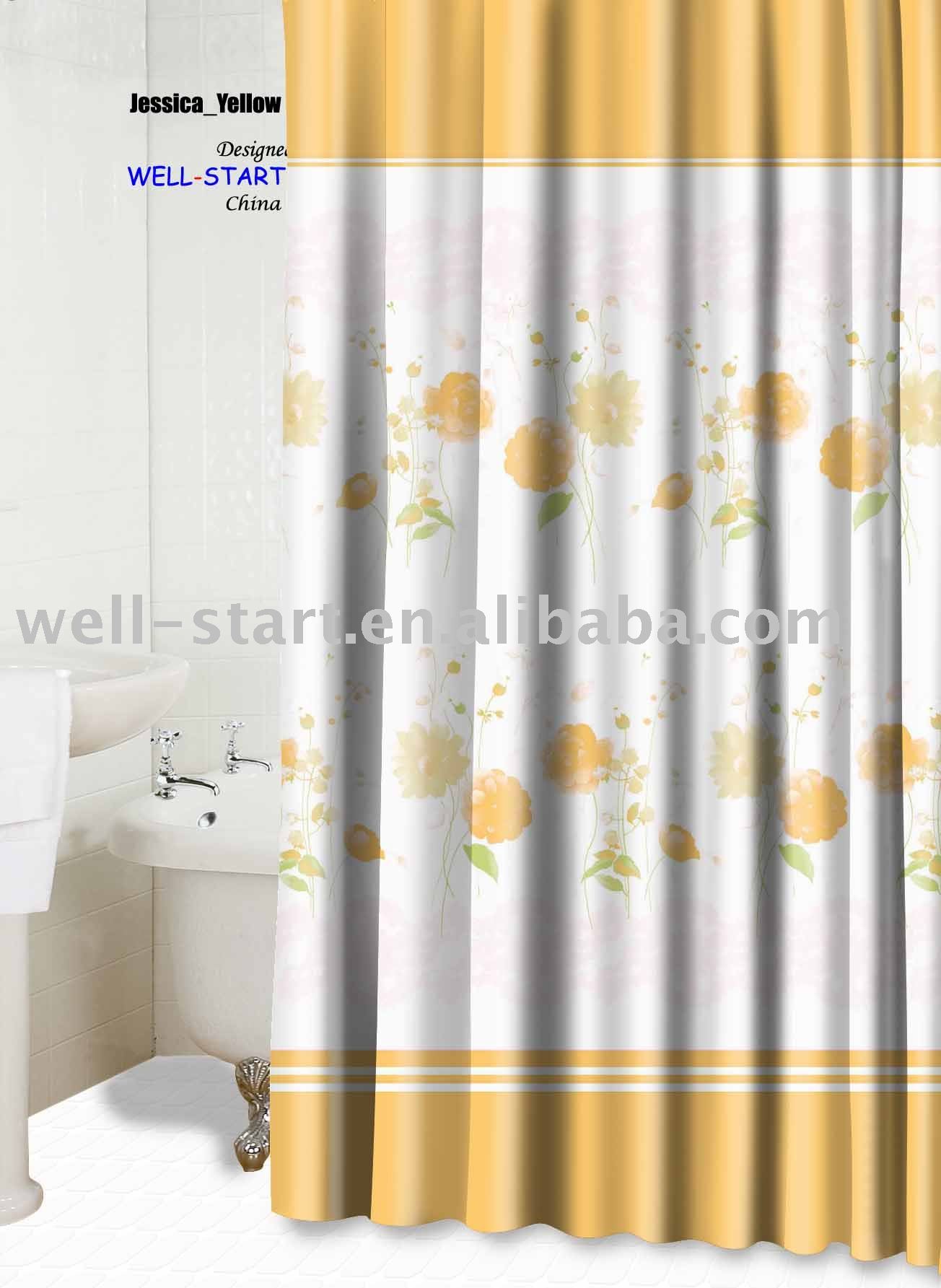 Jessia yellow printed polyester fabric shower curtain,View shower ...