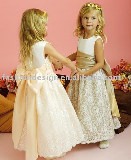 RG016 Fashion lace with ribbon little children wedding dress Flower girl 