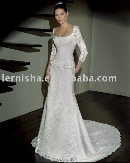 Long sleeve satin and lace wedding dress 2010 HSE056 