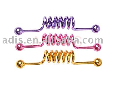 See larger image: Spiral industrial barbell tongue piercing