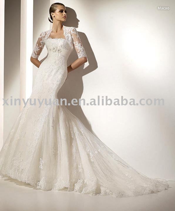 Lastest style Lace over wedding dresses bridal gownsappliqued modern 