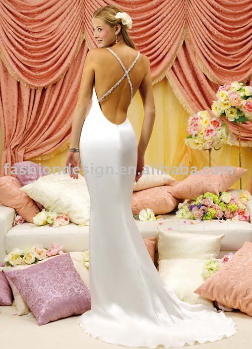 VH473 spaghetti crisscross strap and open back mermaid wedding dress