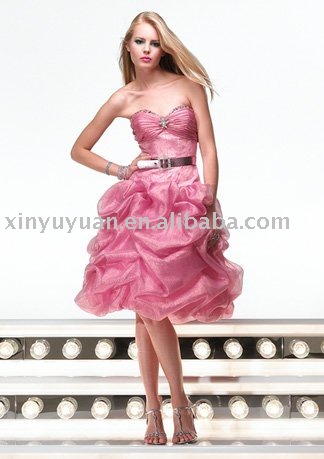 China pink rose blooming in short style prom dress ADE006