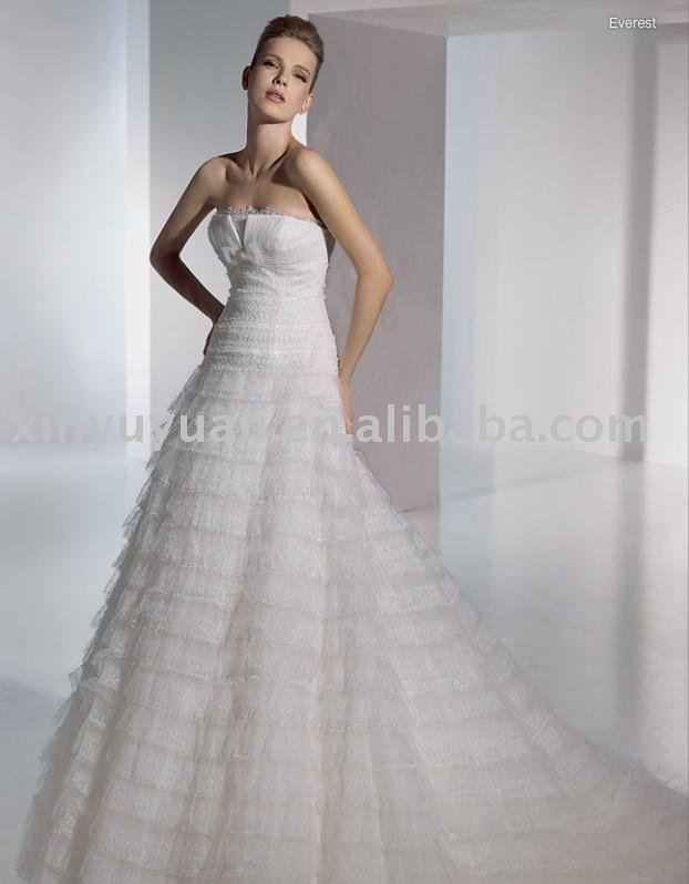Brand designer A line strapless tiered ruffled wedding dress bridal 