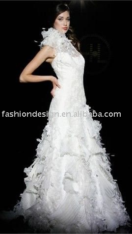 SWD1036 Stylish halter organza with feather wedding dresses