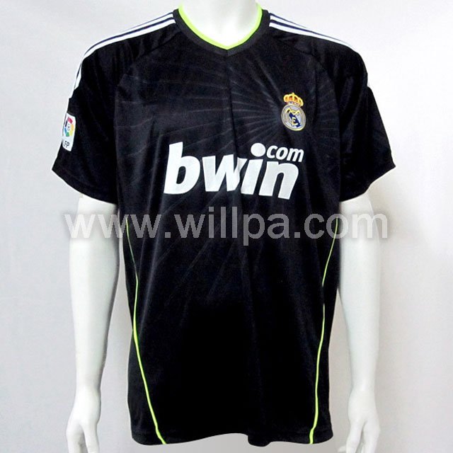 real madrid logo black. 10-11 Real Madrid Embroidery Logo 100% Polyester Away Black Football Jersey(