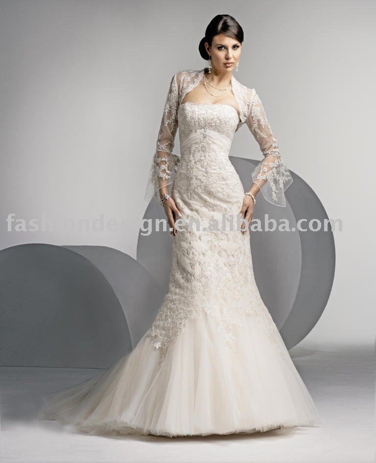 VH1085 long sleeve lace Jacket strapless embroidered mermaid tulle wedding