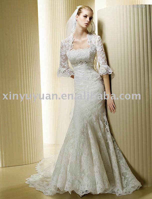 top sale 2010 lace wedding dress with nice jacket and bridal veil LSW138