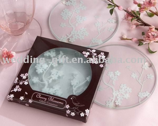 Wedding decoration of Cherry Blossom Frosted Glass Coasters Set of 2 