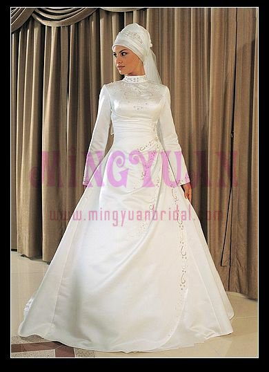 Appliqued white arabic wedding dress