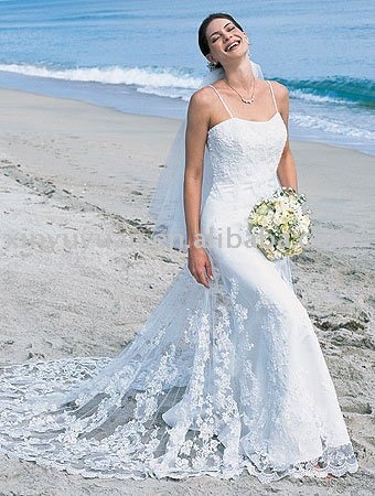 summer formal beach wedding dresses with bridal veil AAW005