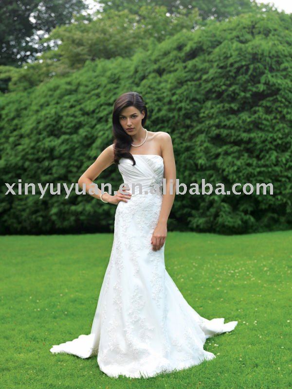2011 summer outdoor strapless sweep train lace wedding dresses ALW002