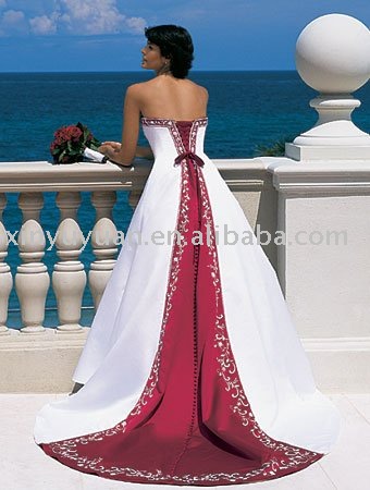 China red and white well matched vintage wedding dresses AAW040