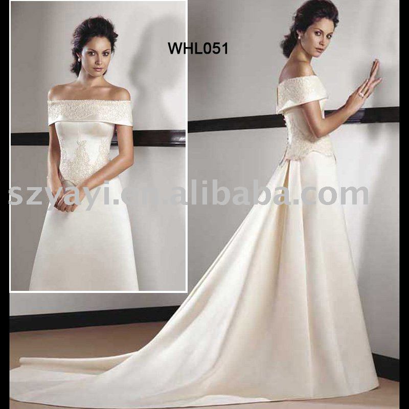 Elegant hot sales beaded lace cap sleeve wedding dresses WHL051