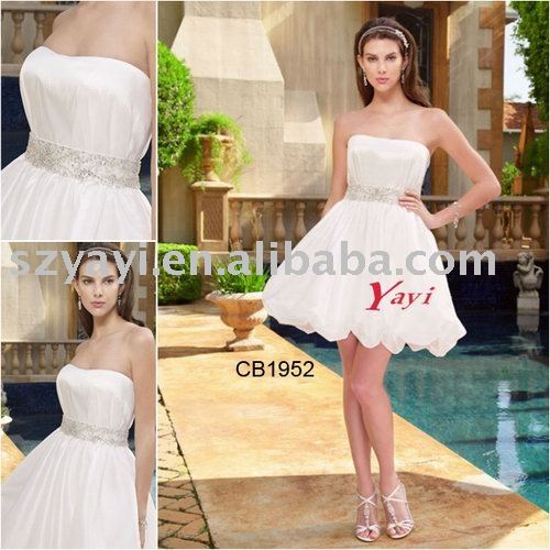 Short new style lovable strapless beaded taffeta beach wedding dresses 