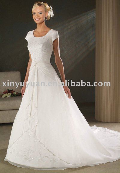 Cheap Wedding Dresses  Sleeves on And Cheap Custom Short Sleeves Wedding Dresses Bow 046 Short Sleeves