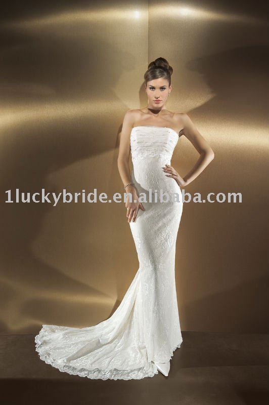 Strapless Mermaid Trumpet Lace Wedding dress Evening dress bride gown bridal