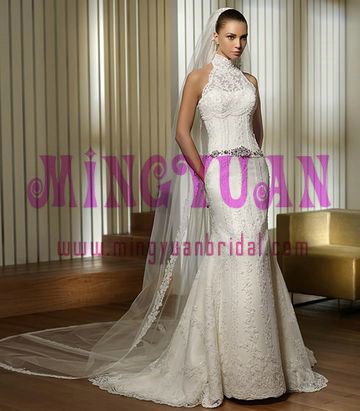 Ivory embroidered backless wedding dress wx968