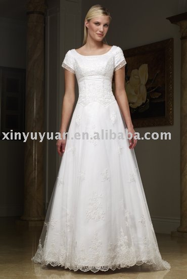 modest and vintage designer tulle wedding dresses with short sleeves RAW013