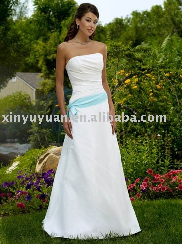 simple and elegant garden strapless wedding dresses with ribbon RDW037