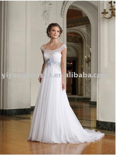Exquisite tulle cap sleeve aline appliqued Wedding Dress