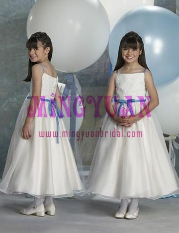 white tulle on taffea blue ribbon flower girl gowns fn03