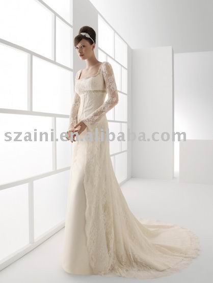 long sleeve ruffle lace satin ANWD1565 aini wedding gown