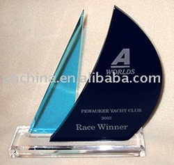 New and modern design acrylic trophy,"sail boat"shape