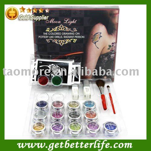 See larger image: temporary tattoo kit 15 colorrushes/glue/tattoo stencils.