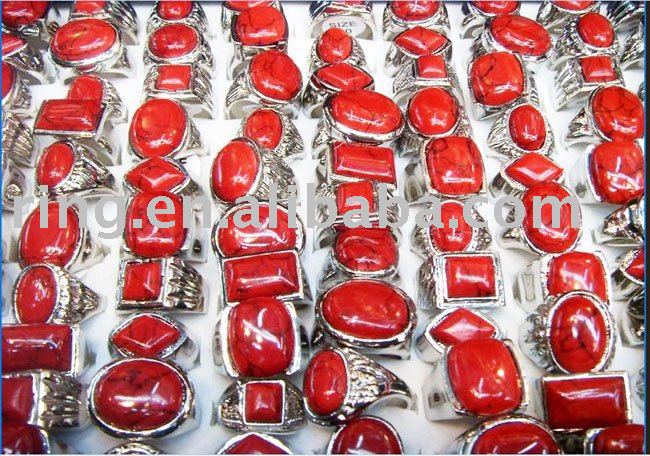 Fashion Lots red turquoise gemstone rings fashion jewelry rings