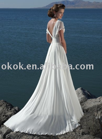 UK062 Slim Beach Style chiffon short sleeve wedding dress