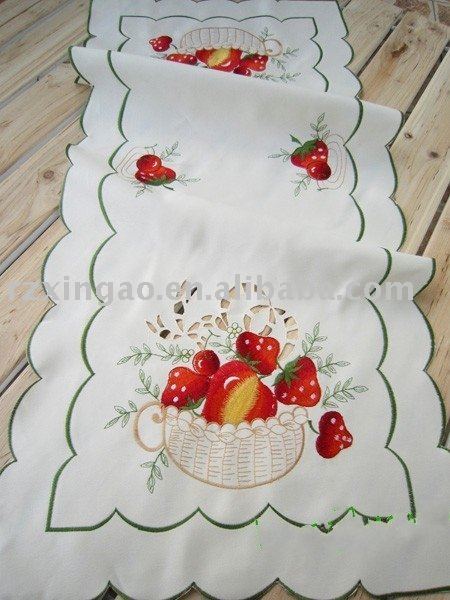 embroidered strawberry table runner