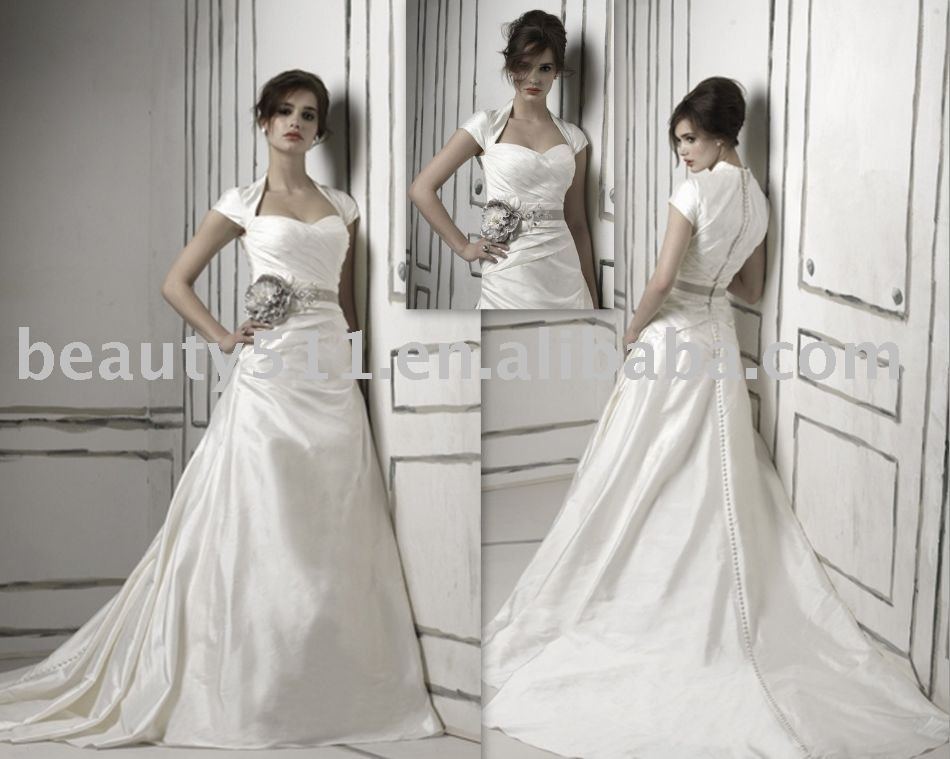 2011 elegant vintage satin long sleeve bridal dress wedding gown WDAH0562