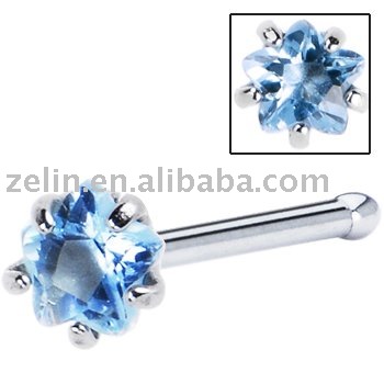 See larger image: light blue cubic zirconia nose piercing stud