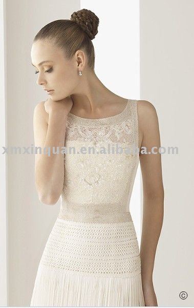 PW194 Delicate Flat chest lady sleeveless beaded lace tassel wedding dress