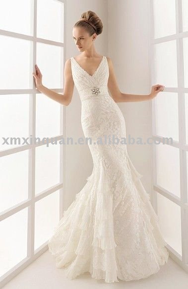 PW250 Delicate Flat chest lady sleeveless mermaid lace overlay wedding dress