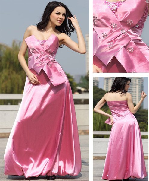 Sexy beaded backless light pink sexy silk lady's formal evening party gown