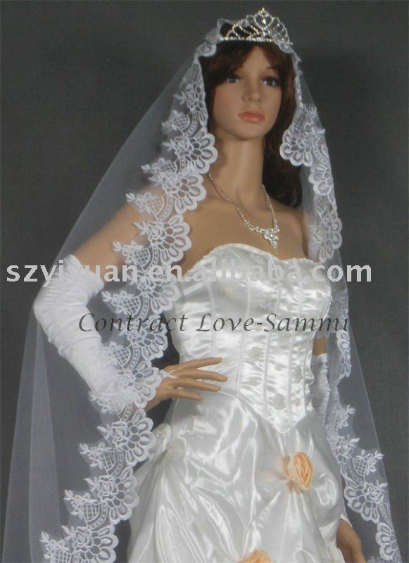 2011 latest long silk embroider lace bridal wedding veil