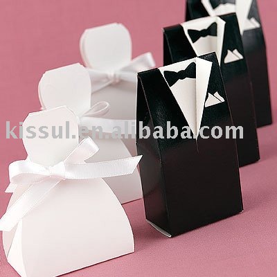 Wedding favors Personalized Black Tux White Gown Boxes